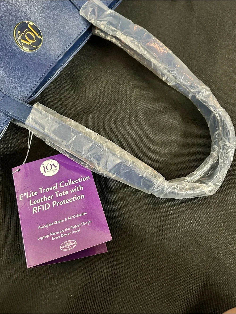 Joy Mangano Leather Structured RFID Navy Blue Tote Bag Women’s Tote NWT